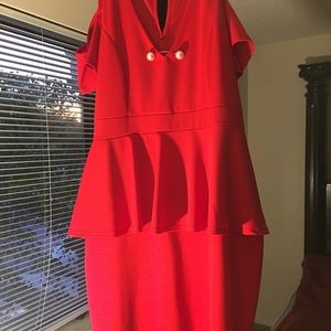 Red peplum crop shoulder dress